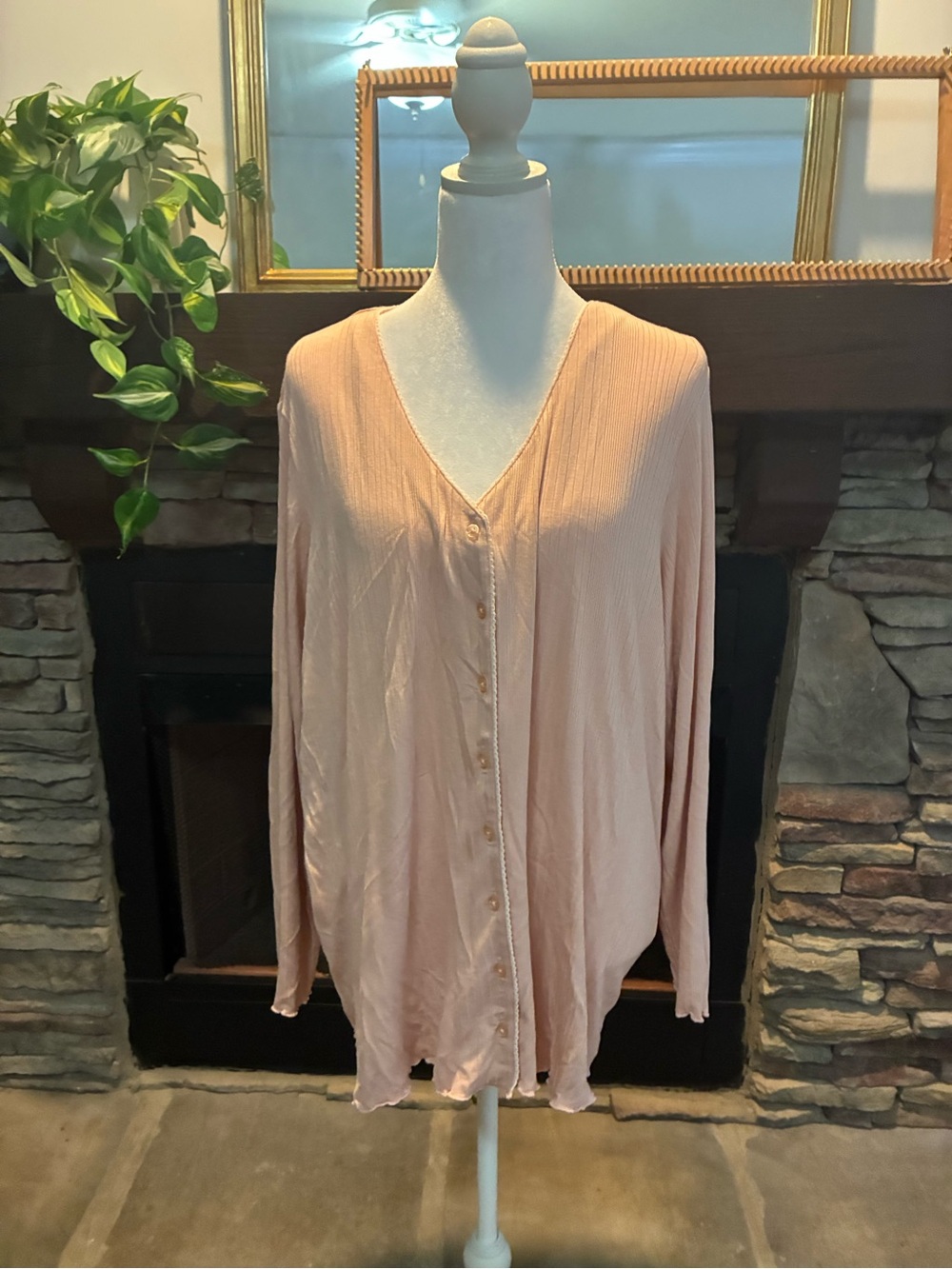 National Women’s Soft Button-Front Pajama Top in Blush Pink